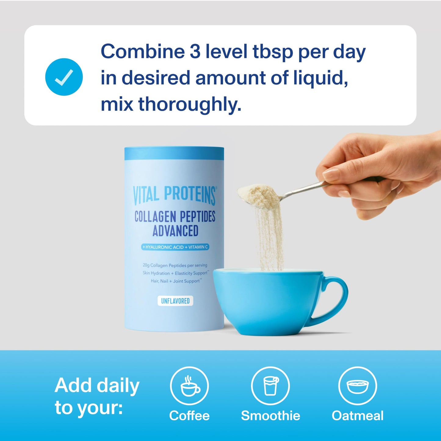 Vital Proteins Collagen Peptides Powder Advanced with Hyaluronic Acid & Vitamin C, Collagen Supplements