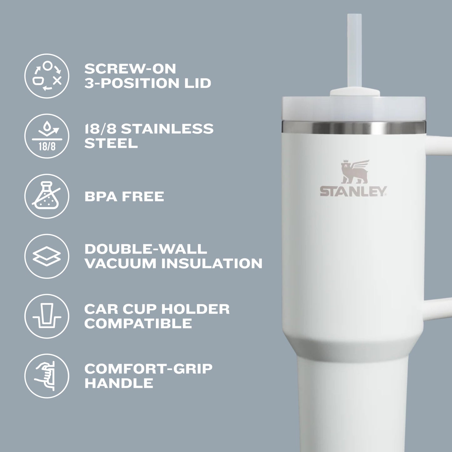 STANLEY Quencher H2.0 Tumbler with Handle and Straw 40 oz | Insulated Stainless Steel Cup