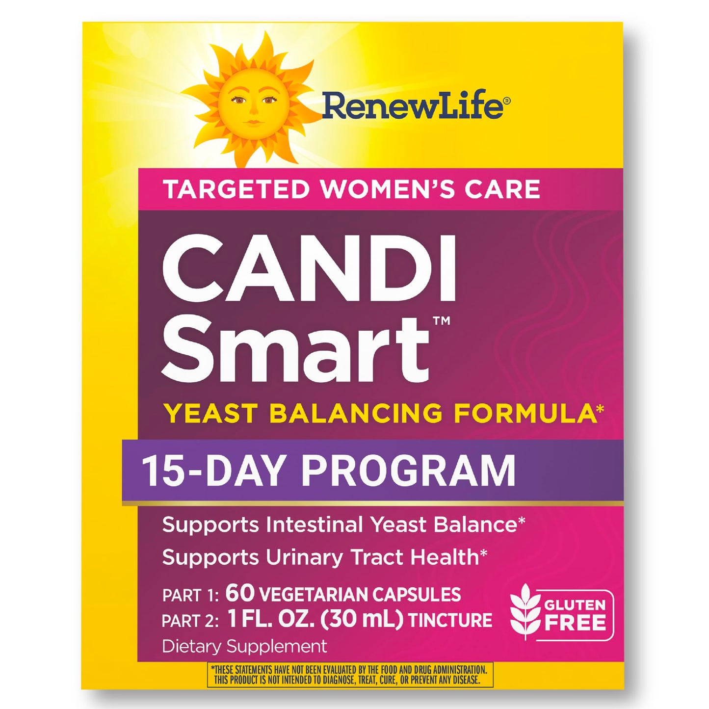 Renew Life Adult Cleanse - CandiSmart - 15-Day Yeast Cleansing Program - 2-Part Kit - Gluten & Dairy Free - 60 Vegetarian Capsules + 1 Fl. Oz. Tincture