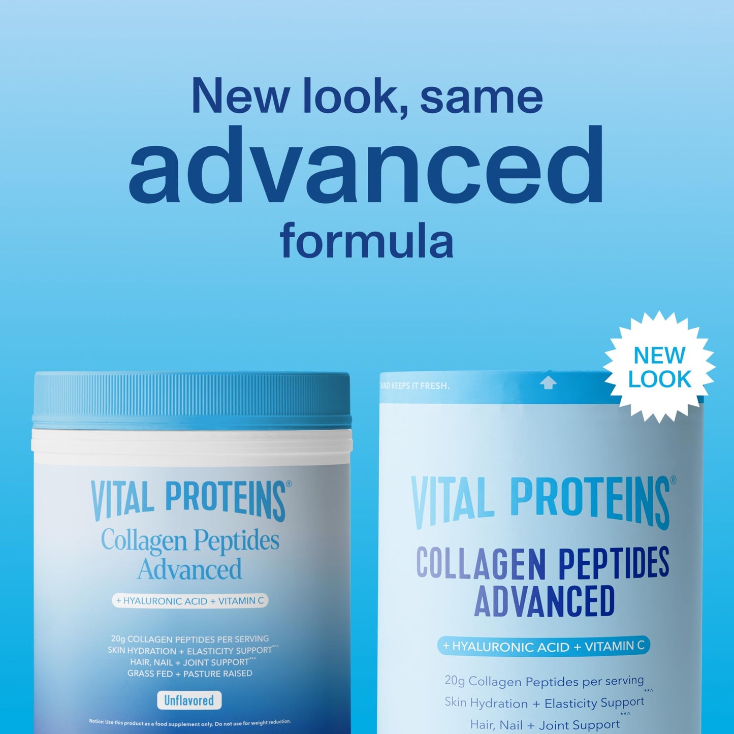 Vital Proteins Collagen Peptides Powder Advanced with Hyaluronic Acid & Vitamin C, Collagen Supplements