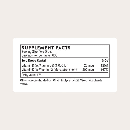 THORNE - Vitamin D + K2 Liquid with a Metered Dispenser - Vitamins D3 & K2 to Support Healthy Bones & Muscles*