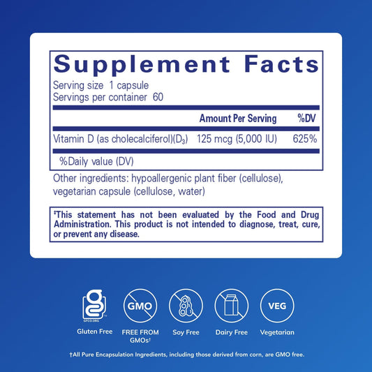 Pure Encapsulations Vitamin D3 125 mcg (5,000 IU) - with Vitamin D