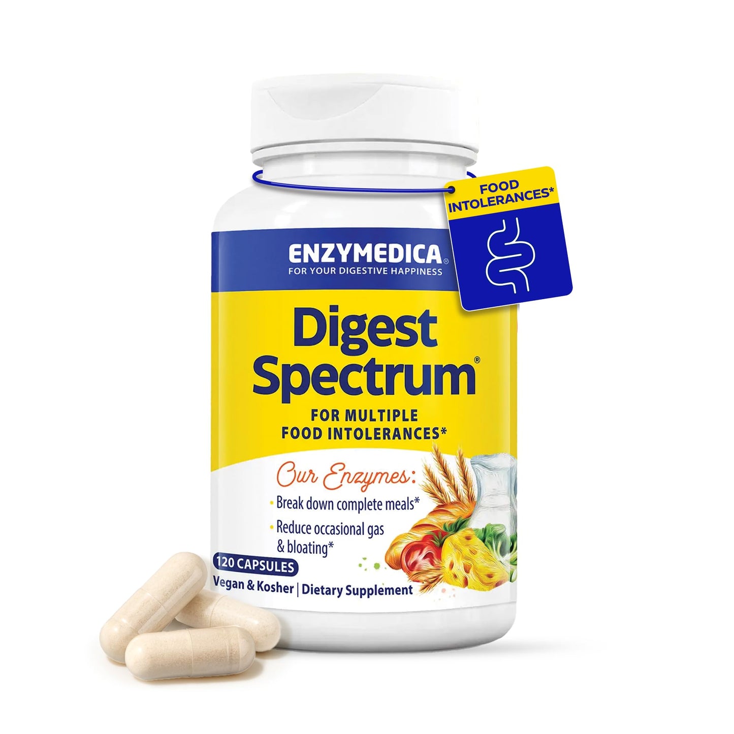 Enzymedica Digest Spectrum - Enzymes for Digestion, Gut Health, & Multiple Food Intolerances, Targets Gluten & Lactose, Helps Gas & Bloating