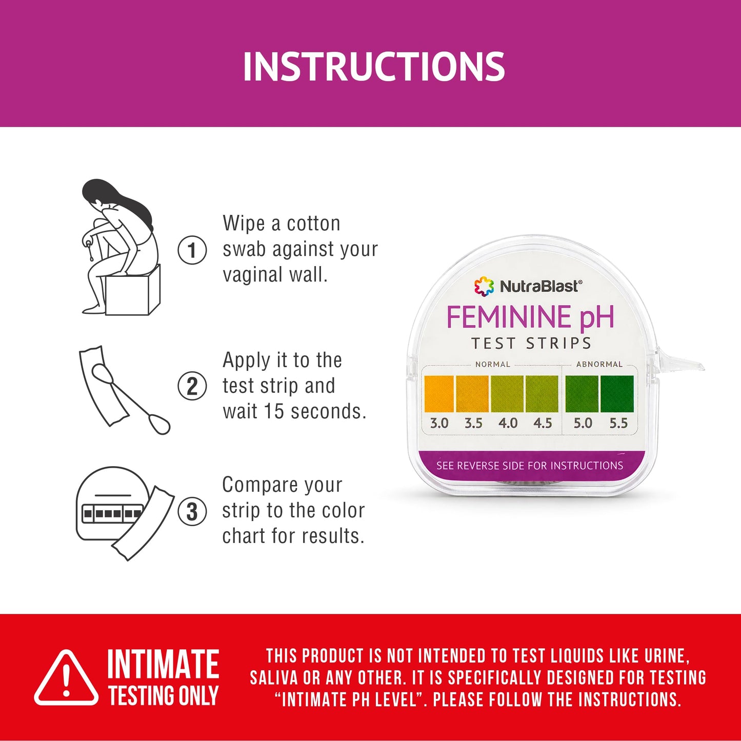 NutraBlast Feminine pH Test Strips 3.0-5.5 | Monitor Intimate Health |