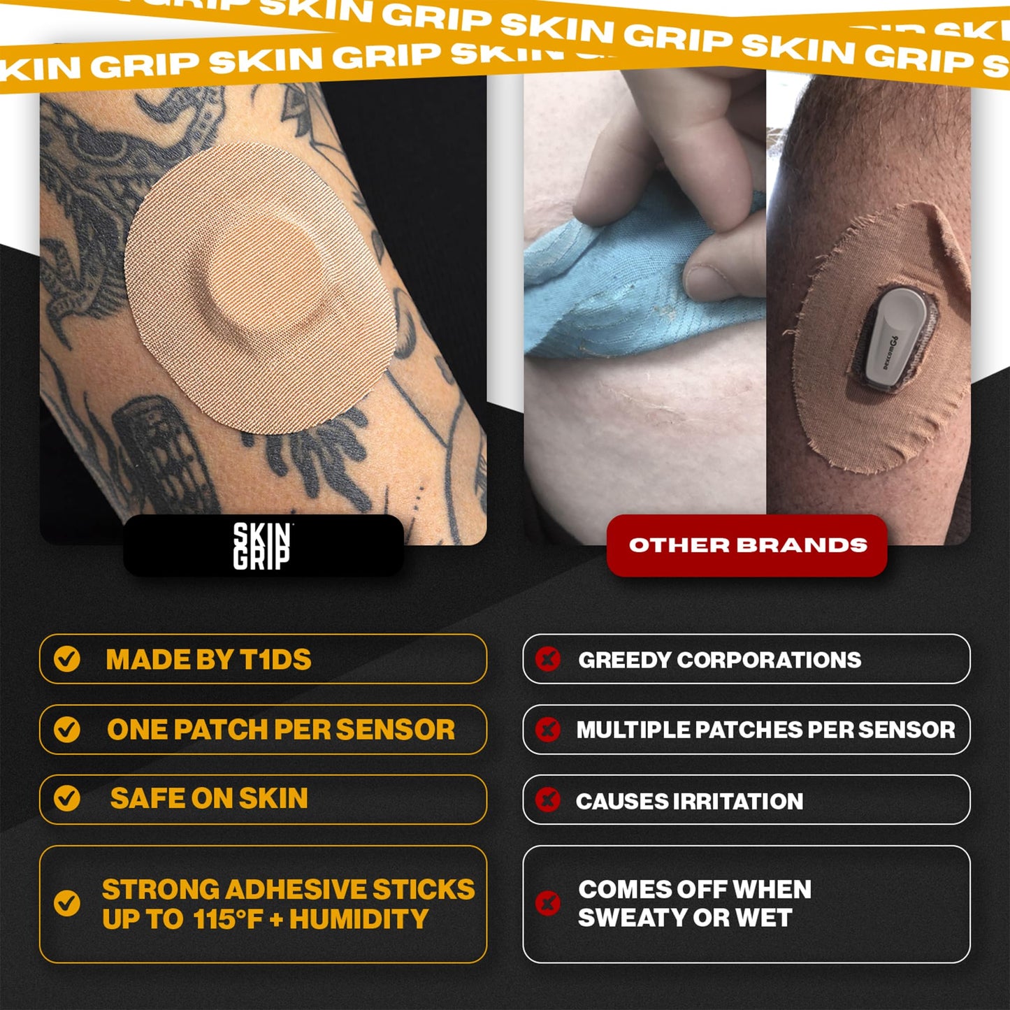 Skin Grip Freestyle Libre 2 Sensor Covers & Lingo CGM – Waterproof and Sweatproof Adhesive for 10-15 Days, Pre-Cut Medical Tape, Continuous Glucose Monitor Patch – 20 Pack, Tan