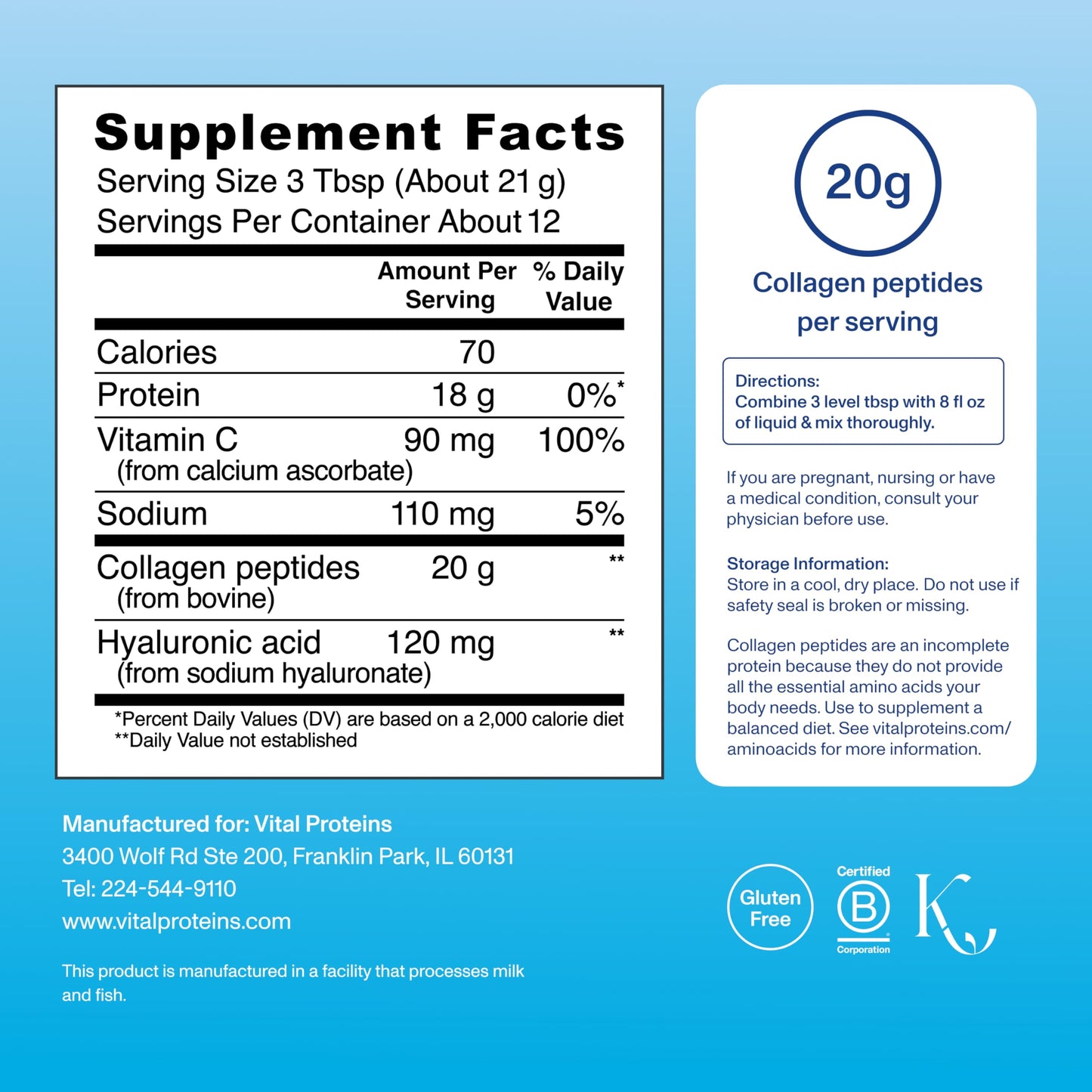 Vital Proteins Collagen Peptides Powder Advanced with Hyaluronic Acid & Vitamin C, Collagen Supplements