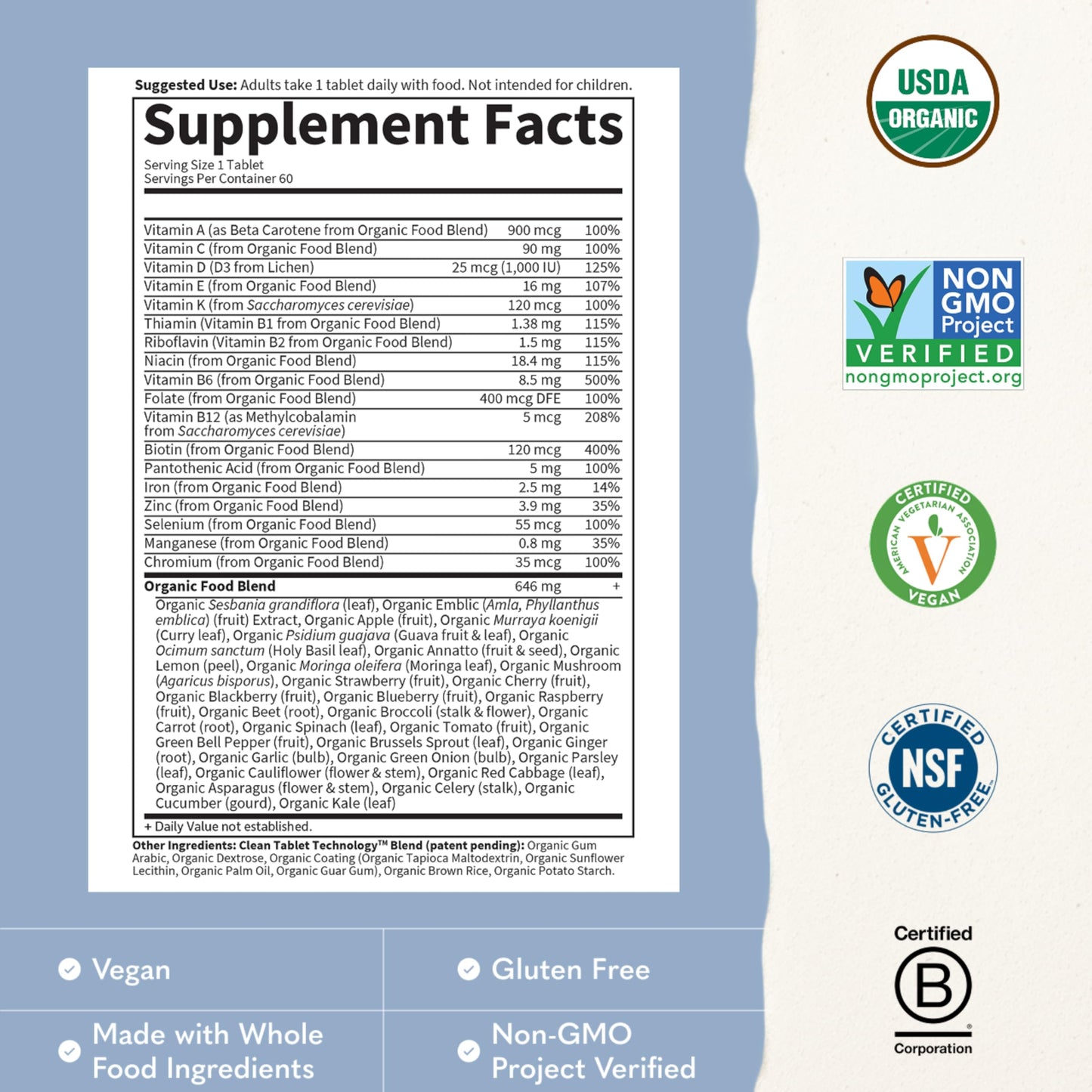 Garden of Life Once Daily Whole Food Multivitamin, Vitamins & Minerals, Vitamin C, Zinc, Vegan, for Health & Well-Being