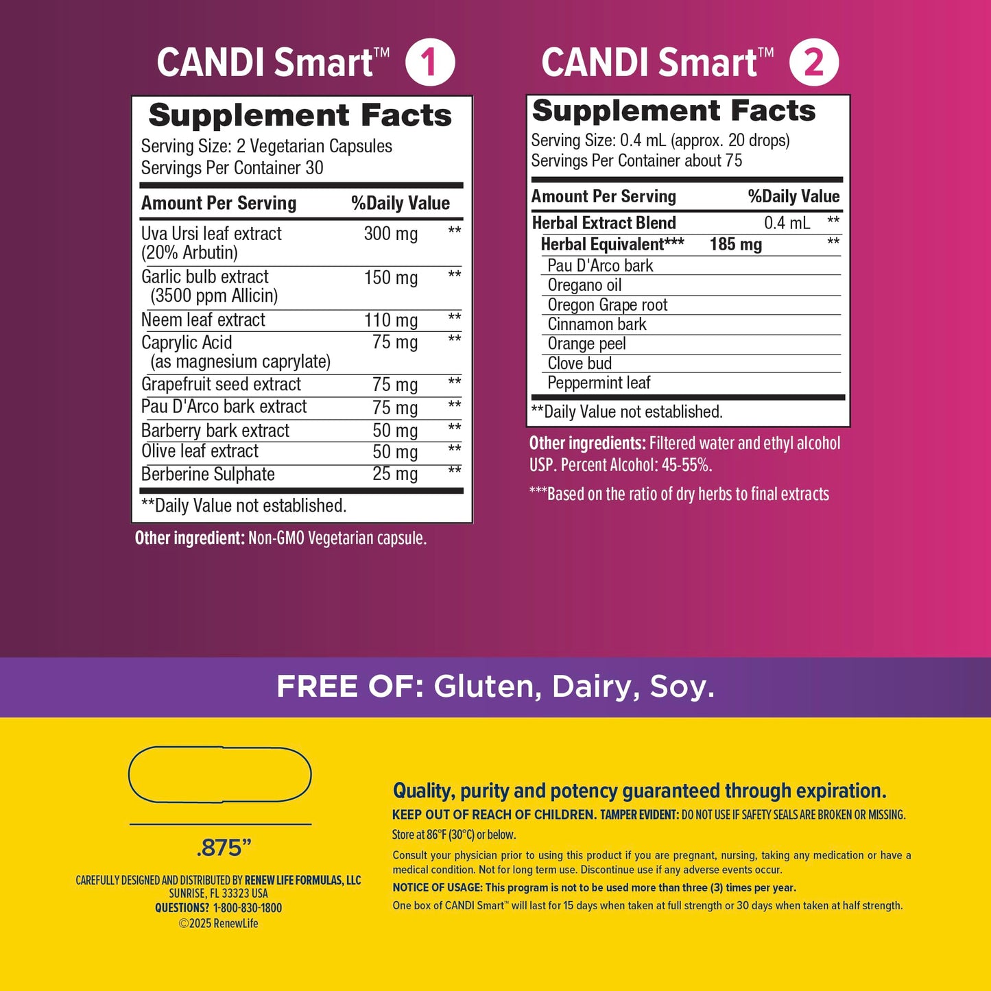 Renew Life Adult Cleanse - CandiSmart - 15-Day Yeast Cleansing Program - 2-Part Kit - Gluten & Dairy Free - 60 Vegetarian Capsules + 1 Fl. Oz. Tincture