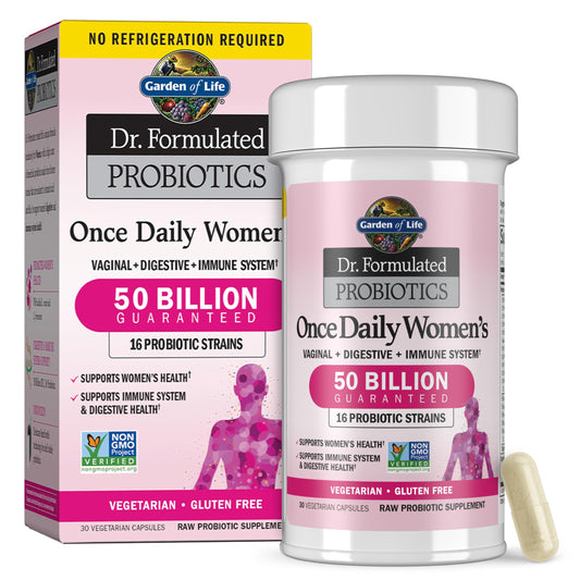 Garden of Life Once Daily Dr. Formulated Probiotics for Women 50 Billion CFU 16 Probiotic Strains with Organic Prebiotics for Digestive, Vaginal & Immune Health, Dairy Free
