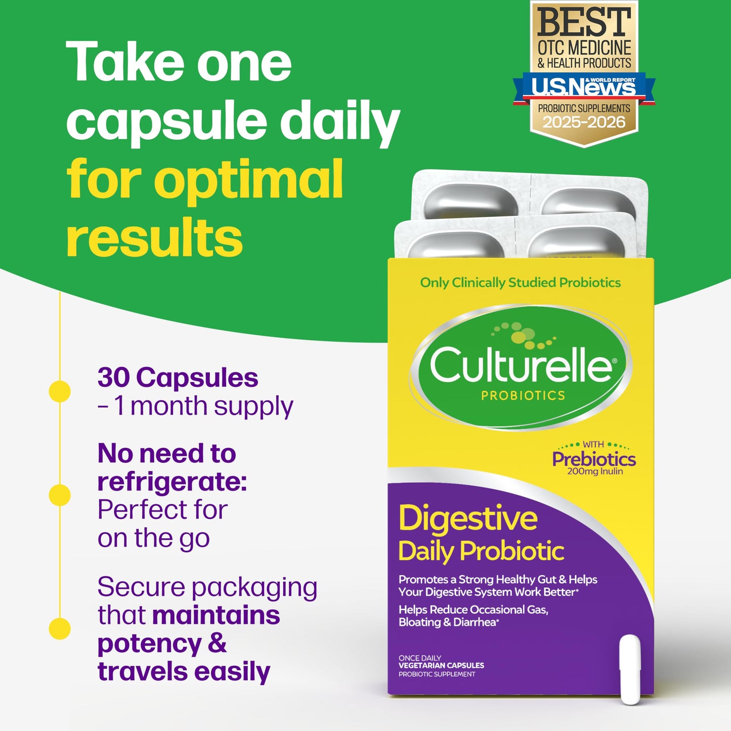 Culturelle Daily Probiotic Capsules For Men & Women, Digestive & Gut Health