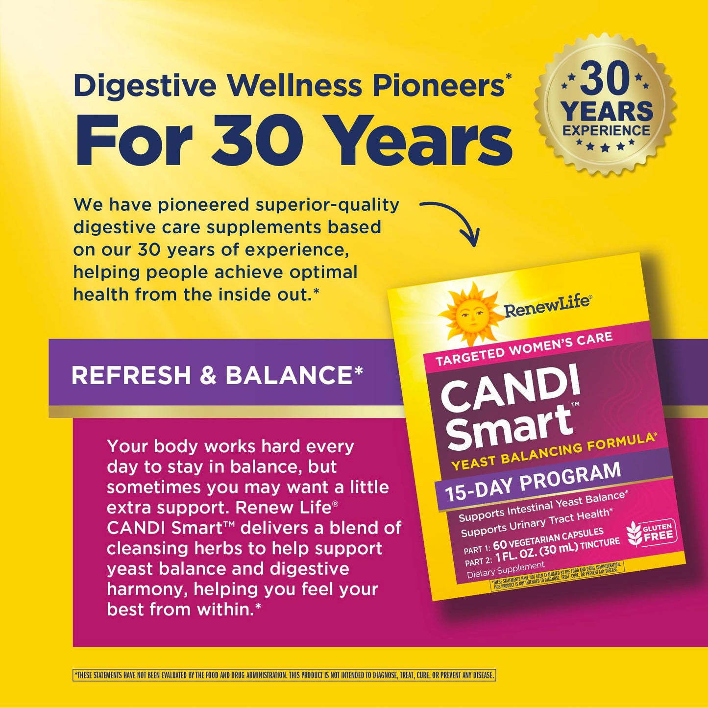 Renew Life Adult Cleanse - CandiSmart - 15-Day Yeast Cleansing Program - 2-Part Kit - Gluten & Dairy Free - 60 Vegetarian Capsules + 1 Fl. Oz. Tincture