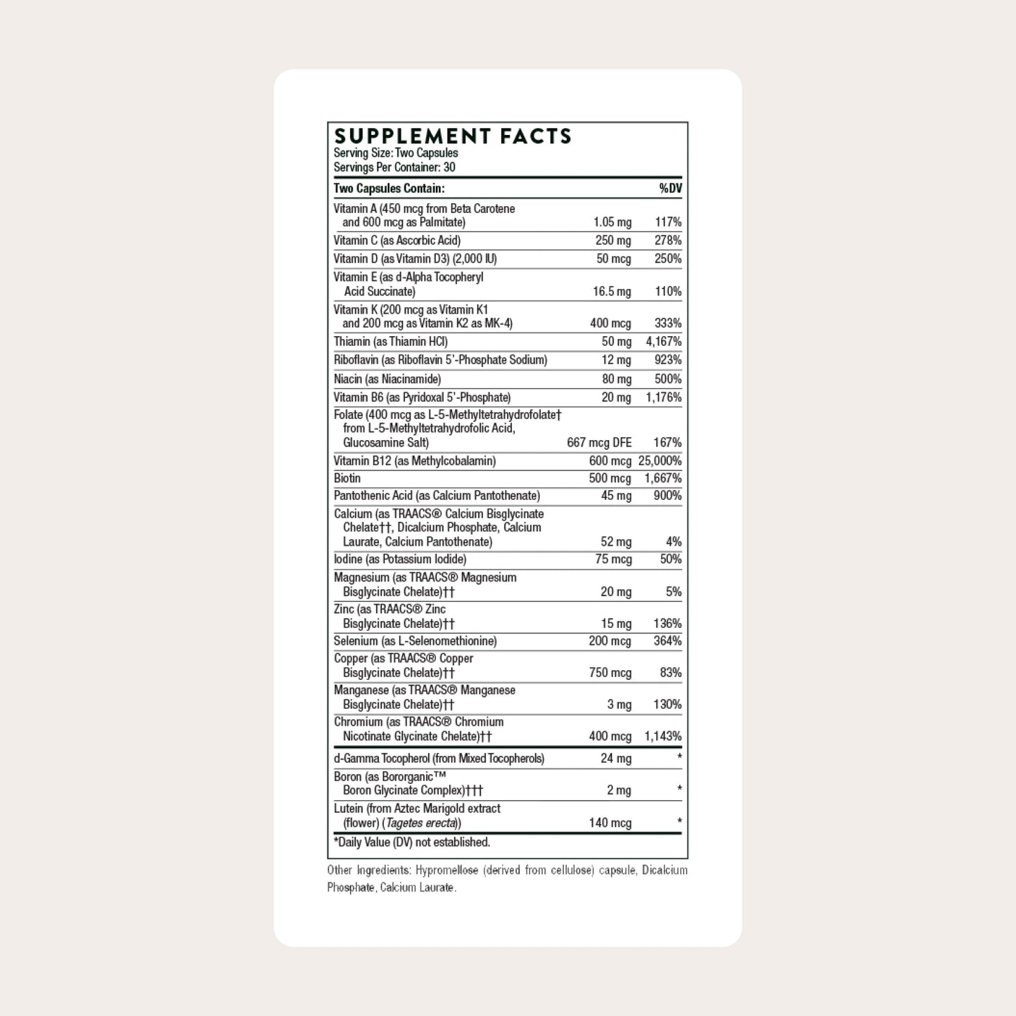 THORNE- Daily Multi-Vitamin with Optimal Bioavailability - Gluten, Dairy & Soy-Free
