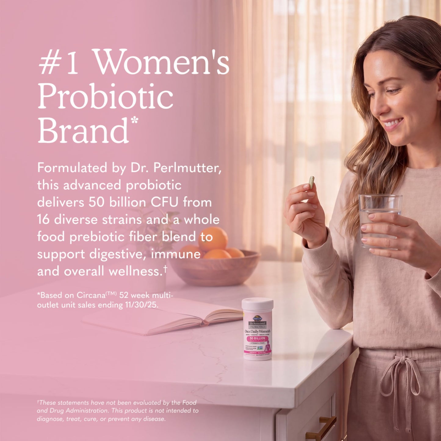 Garden of Life Once Daily Dr. Formulated Probiotics for Women 50 Billion CFU 16 Probiotic Strains with Organic Prebiotics for Digestive, Vaginal & Immune Health, Dairy Free