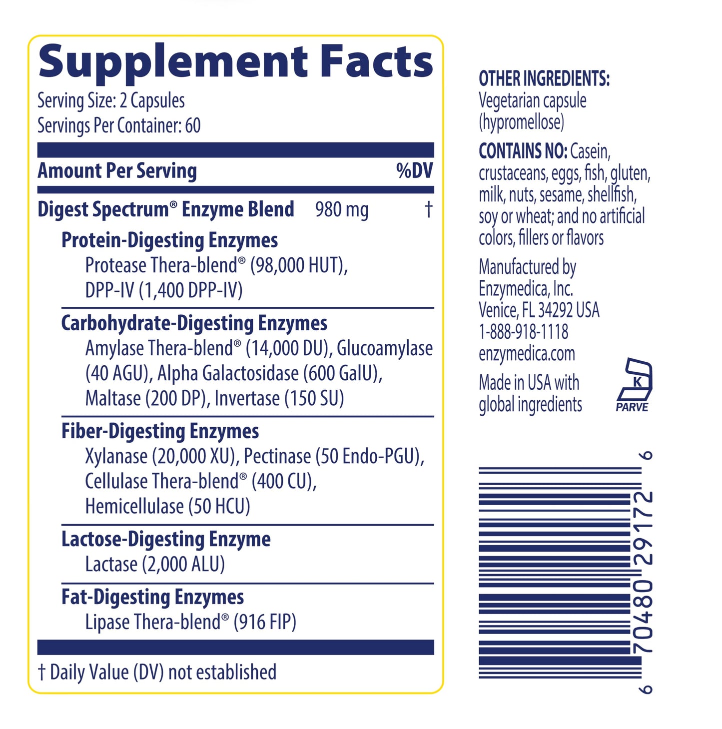 Enzymedica Digest Spectrum - Enzymes for Digestion, Gut Health, & Multiple Food Intolerances, Targets Gluten & Lactose, Helps Gas & Bloating