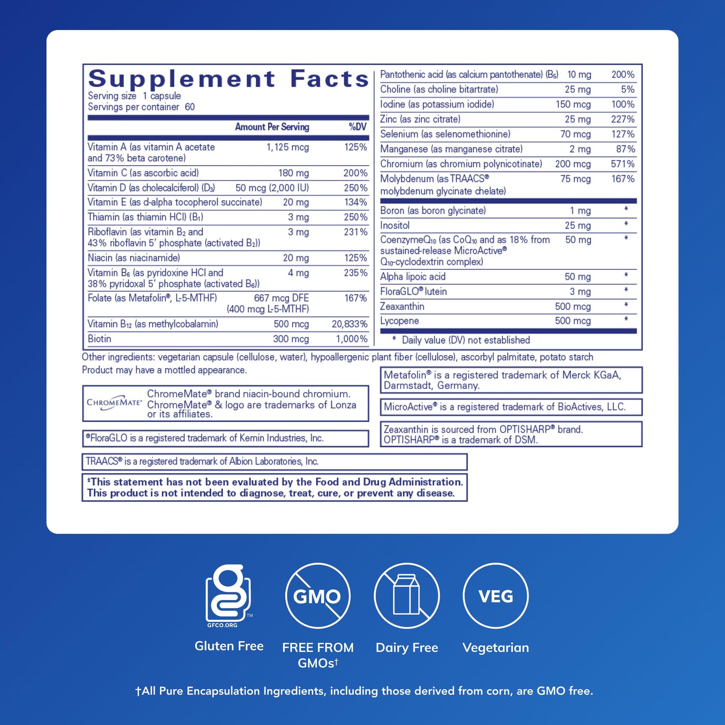 Pure Encapsulations O.N.E. Multivitamin - Once Daily Multivitamin with Antioxidant Complex Metafolin, CoQ10, and Lutein