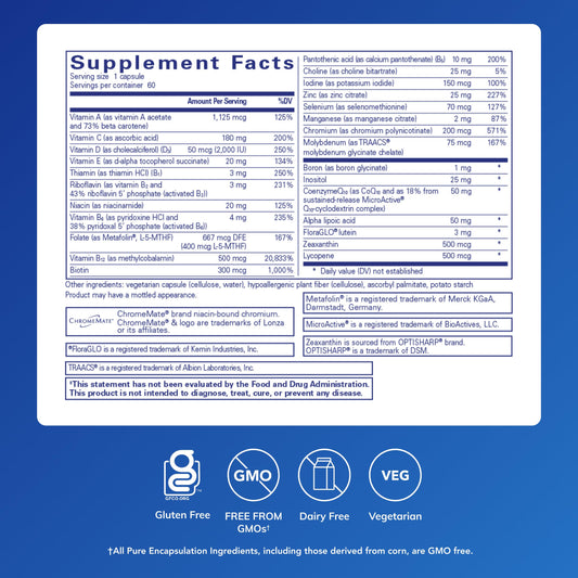 Pure Encapsulations O.N.E. Multivitamin - Once Daily Multivitamin with Antioxidant Complex Metafolin, CoQ10, and Lutein
